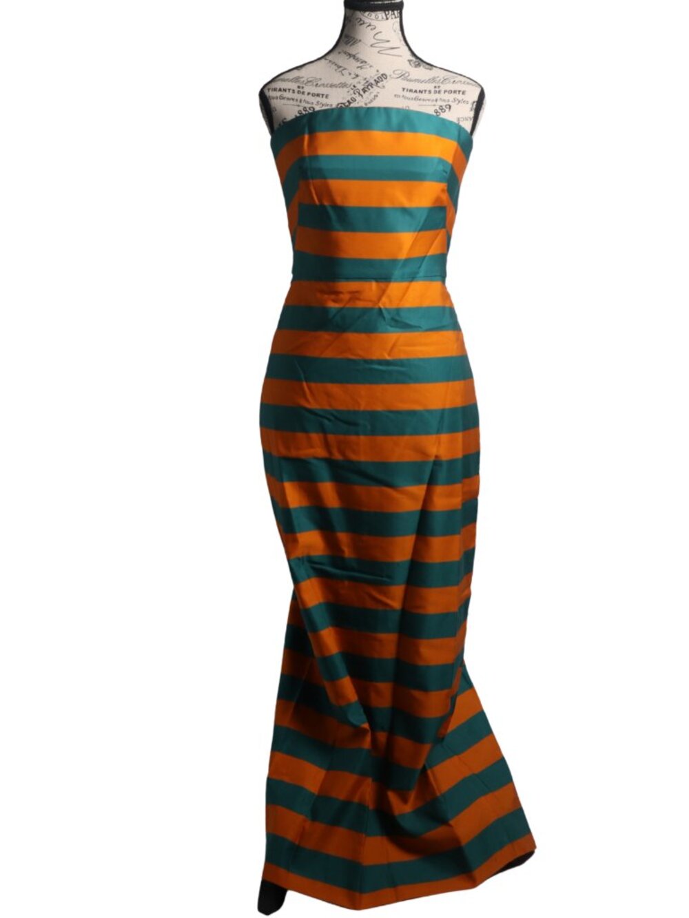 Brandon Maxwell Orange & Verdigris Striped Designer Dress | Sz 8 | NWT | $2,495